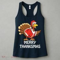 Funny Merry Thanksmas Happy Thanksgiving Merry Christmas Women's Tank Top thumb 3