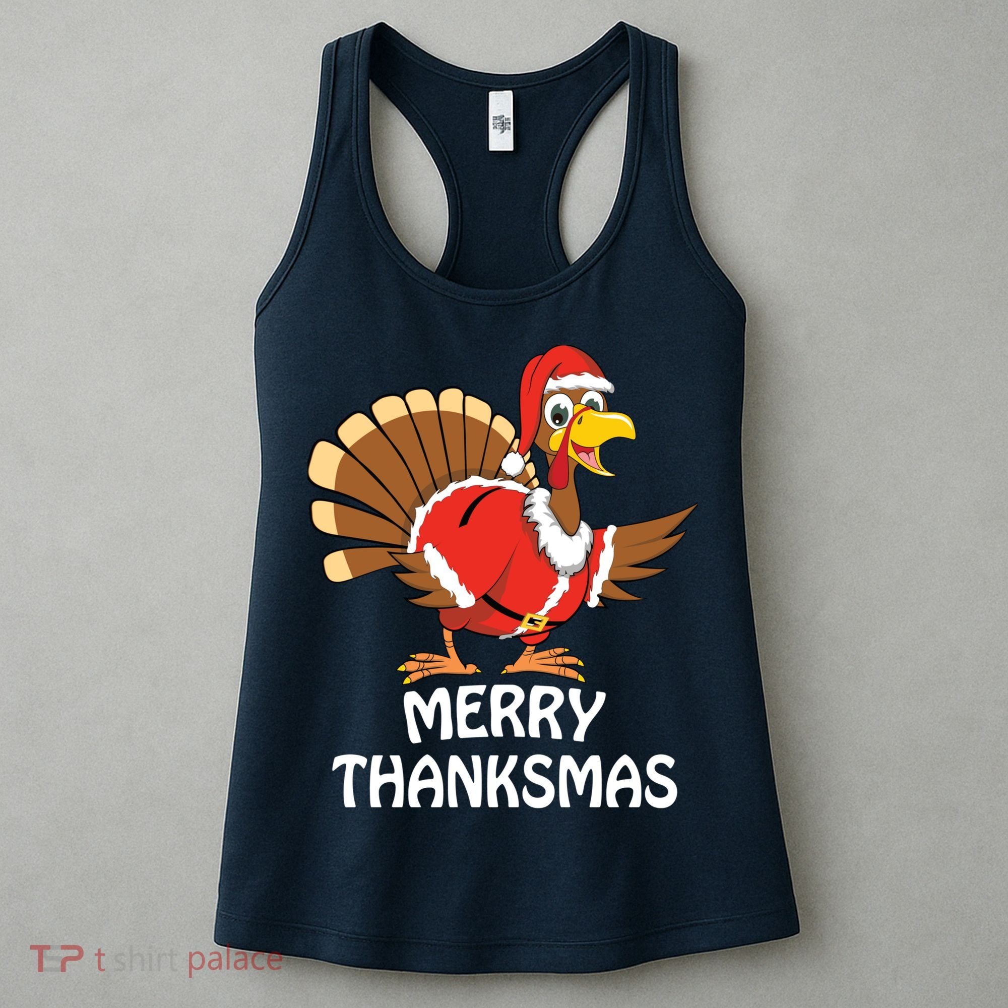 Funny Merry Thanksmas Happy Thanksgiving Merry Christmas Women's Tank Top