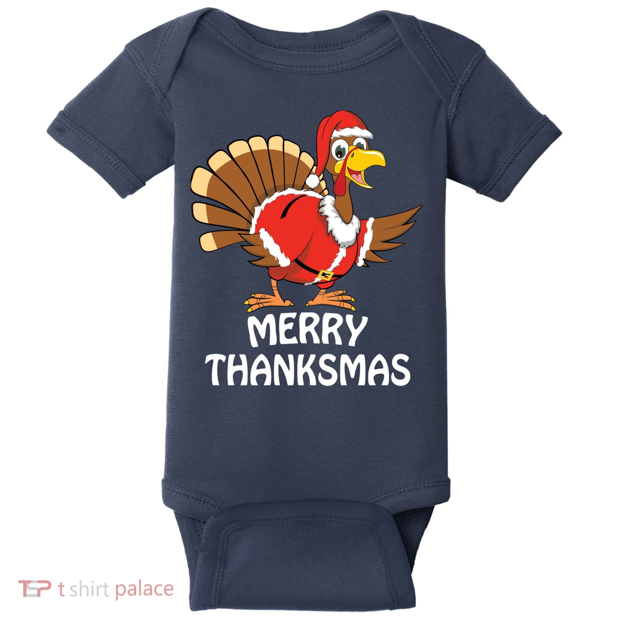 Funny Merry Thanksmas Happy Thanksgiving Merry Christmas Baby Bodysuit