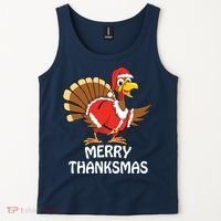 Funny Merry Thanksmas Happy Thanksgiving Merry Christmas Tank Top thumb 2