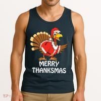 Funny Merry Thanksmas Happy Thanksgiving Merry Christmas Tank Top thumb 3