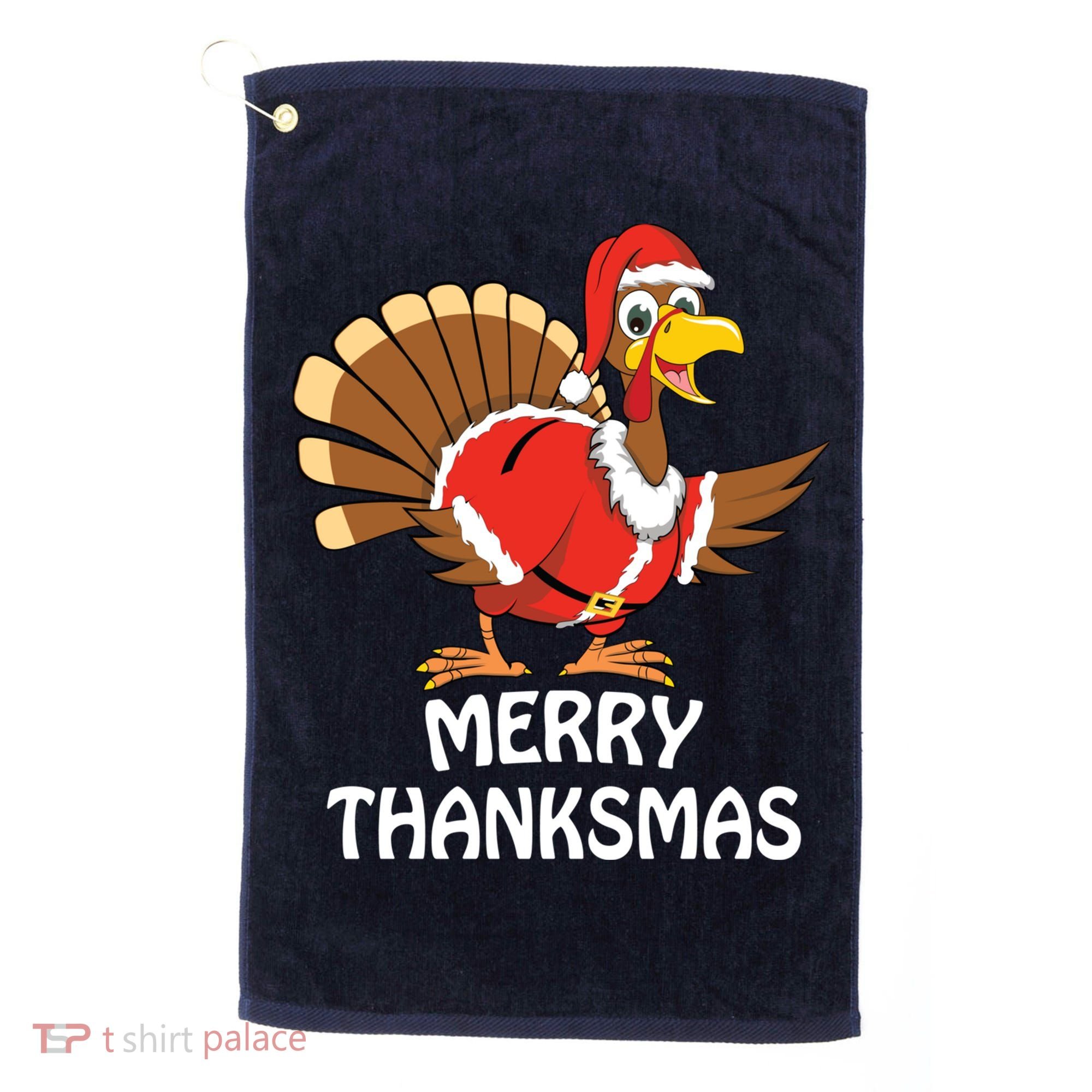 Funny Merry Thanksmas Happy Thanksgiving Merry Christmas Golf Towel