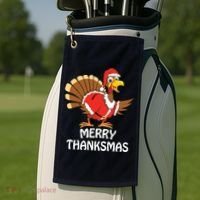 Funny Merry Thanksmas Happy Thanksgiving Merry Christmas Golf Towel thumb 2