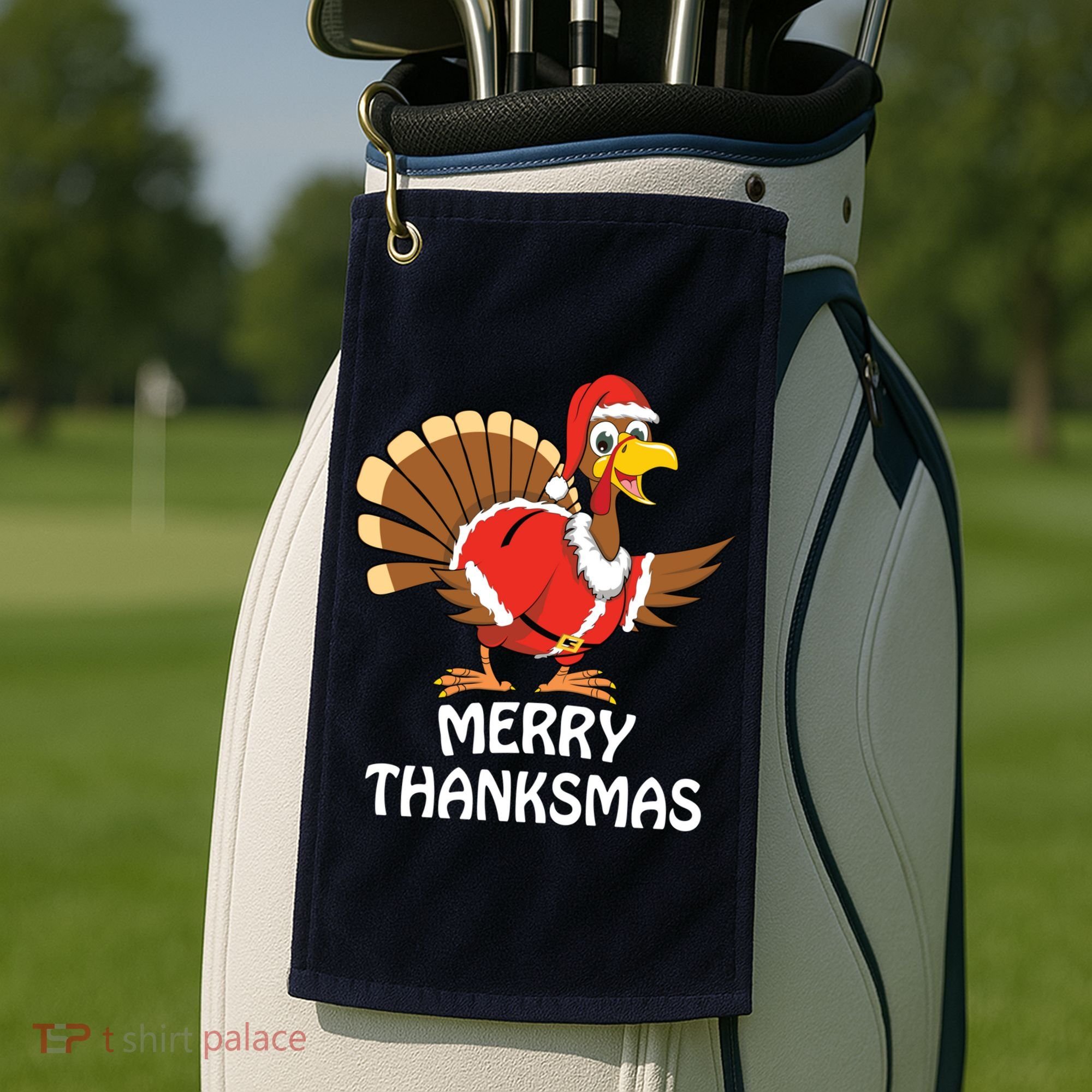 Funny Merry Thanksmas Happy Thanksgiving Merry Christmas Golf Towel