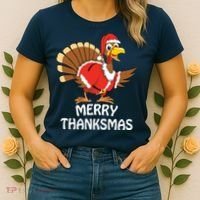 Funny Merry Thanksmas Happy Thanksgiving Merry Christmas Women's T-Shirt thumb 2