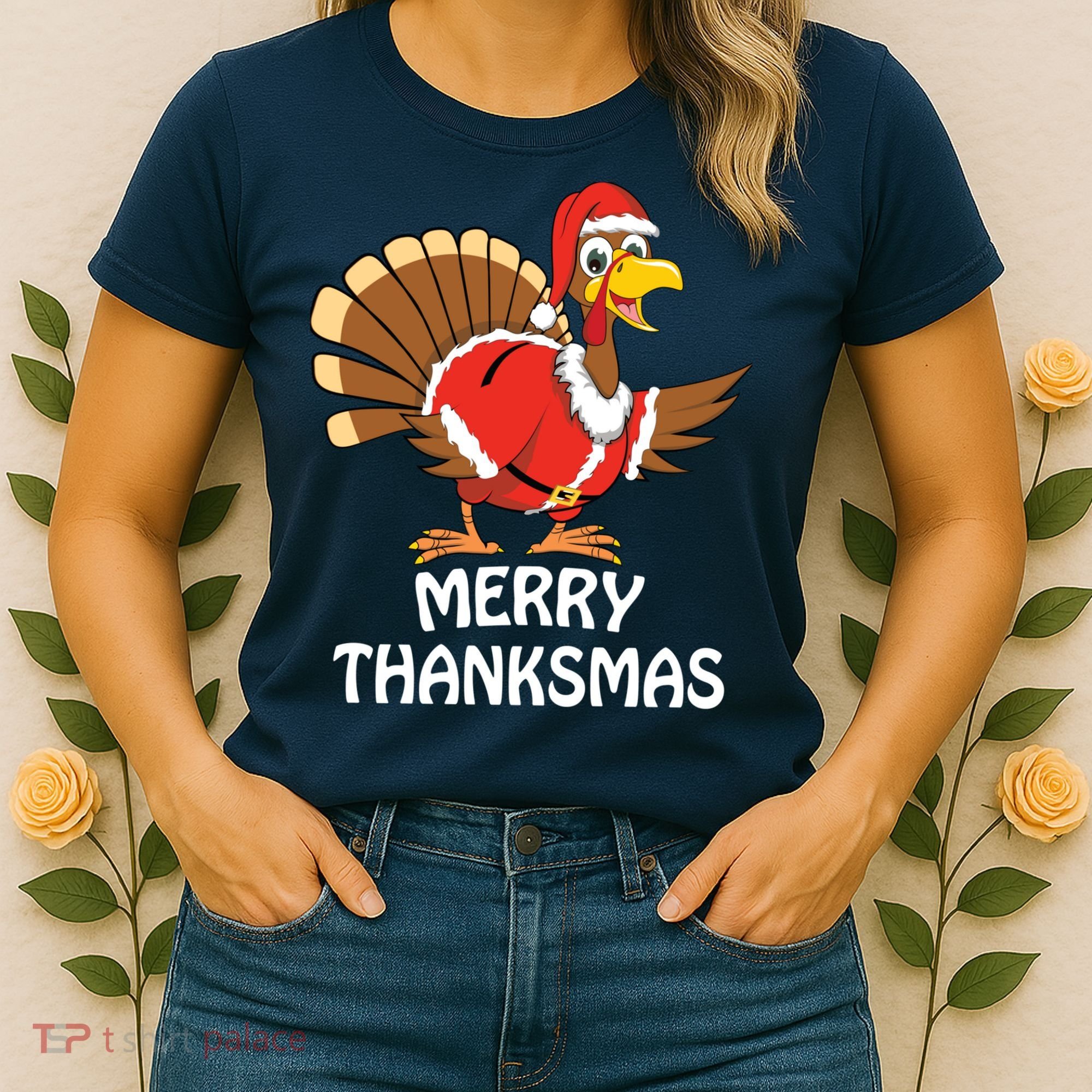 Funny Merry Thanksmas Happy Thanksgiving Merry Christmas Women's T-Shirt