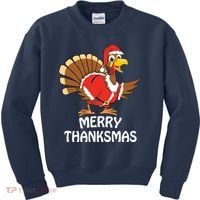 Funny Merry Thanksmas Happy Thanksgiving Merry Christmas Kids Sweatshirt thumb 0