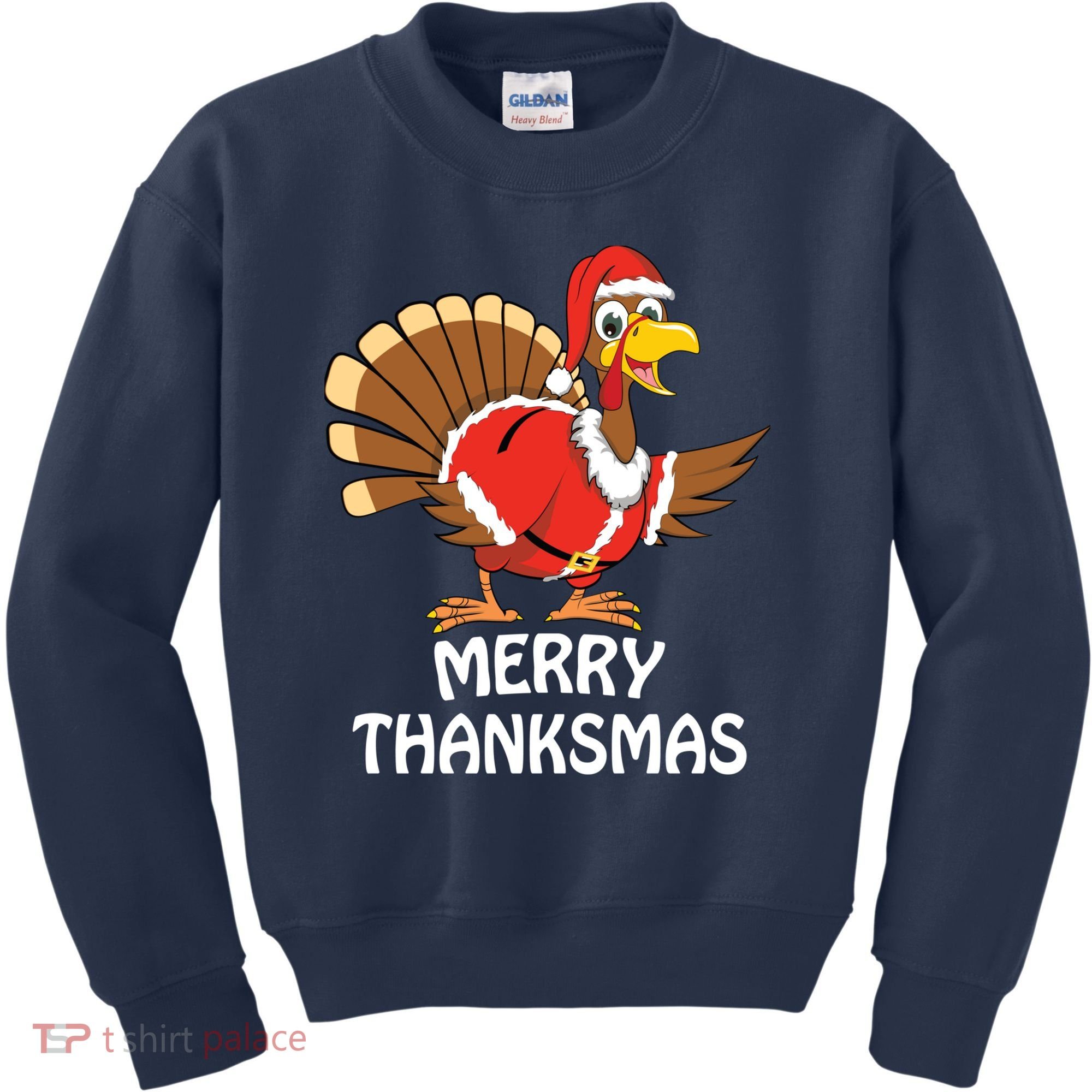 Funny Merry Thanksmas Happy Thanksgiving Merry Christmas Kids Sweatshirt