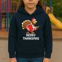 Funny Merry Thanksmas Happy Thanksgiving Merry Christmas Kids Hoodie thumb 3
