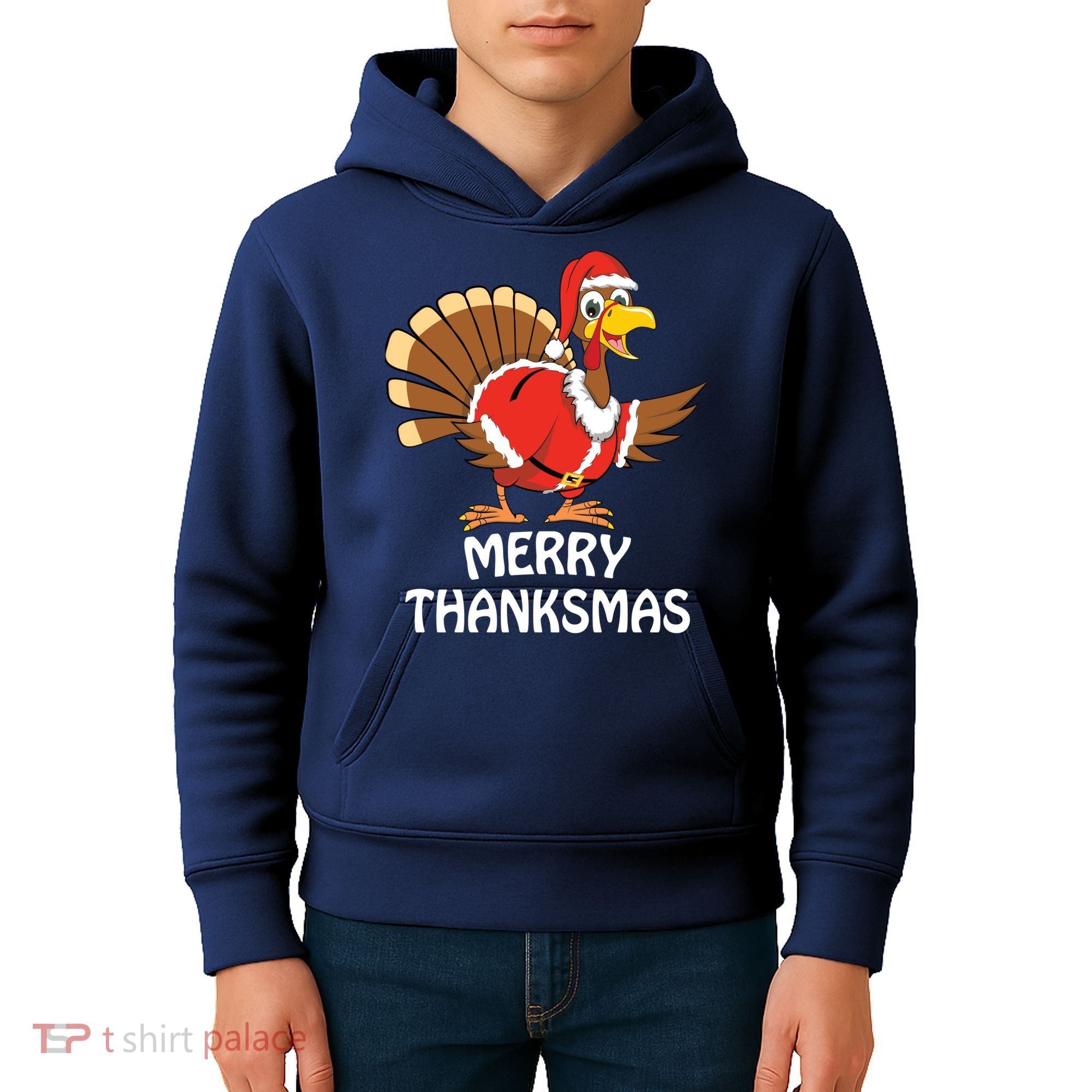 Funny Merry Thanksmas Happy Thanksgiving Merry Christmas Kids Hoodie