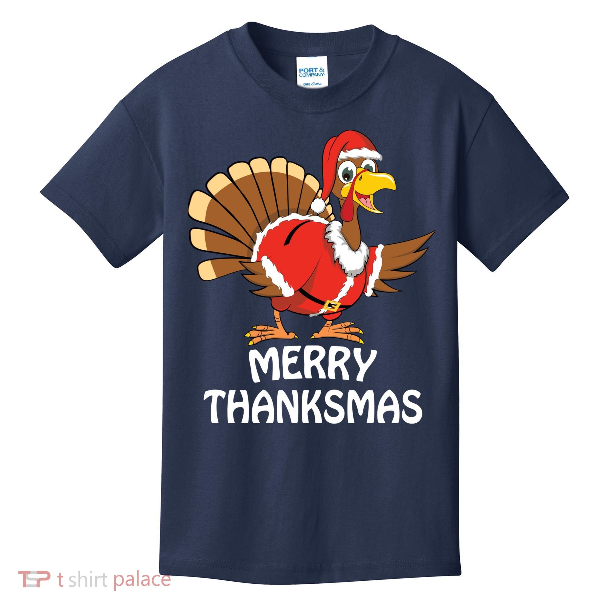 Funny Merry Thanksmas Happy Thanksgiving Merry Christmas Kids T-Shirt