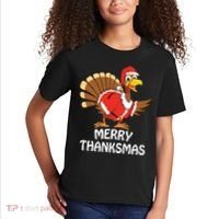 Funny Merry Thanksmas Happy Thanksgiving Merry Christmas Kids T-Shirt thumb 2