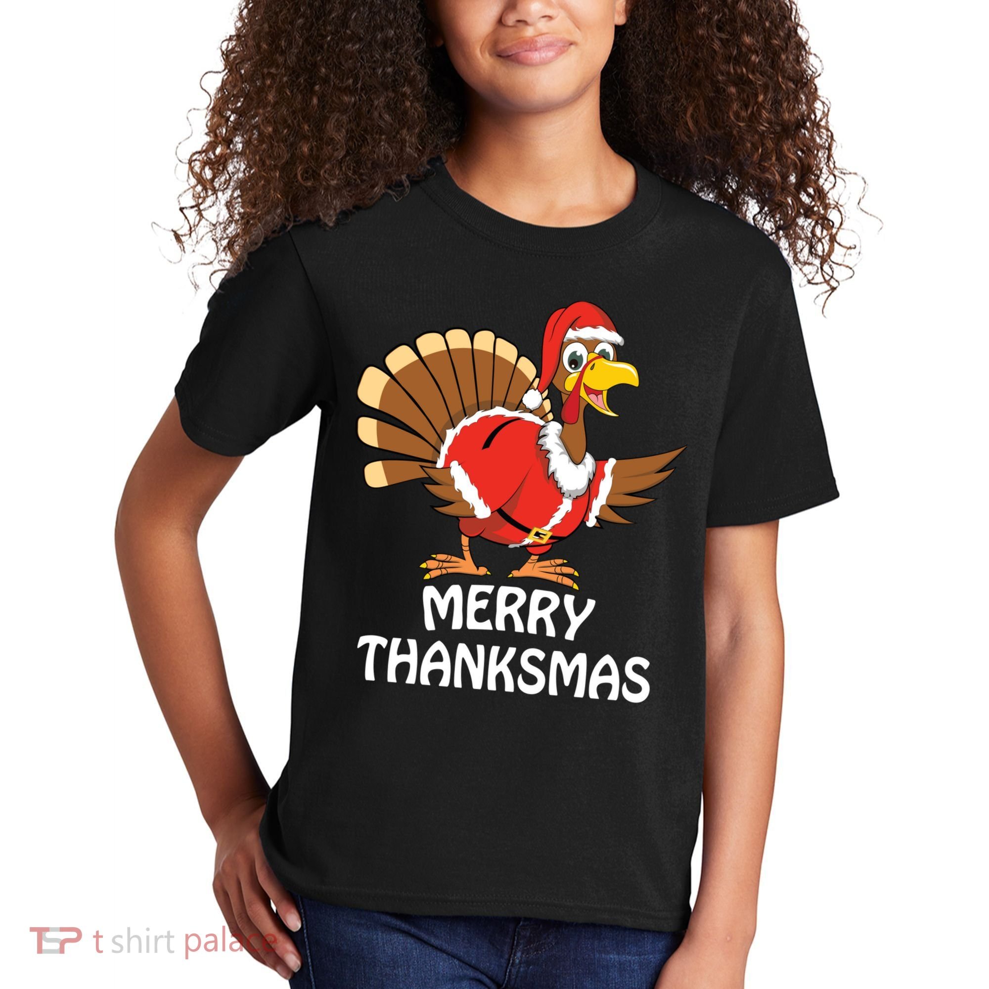 Funny Merry Thanksmas Happy Thanksgiving Merry Christmas Kids T-Shirt