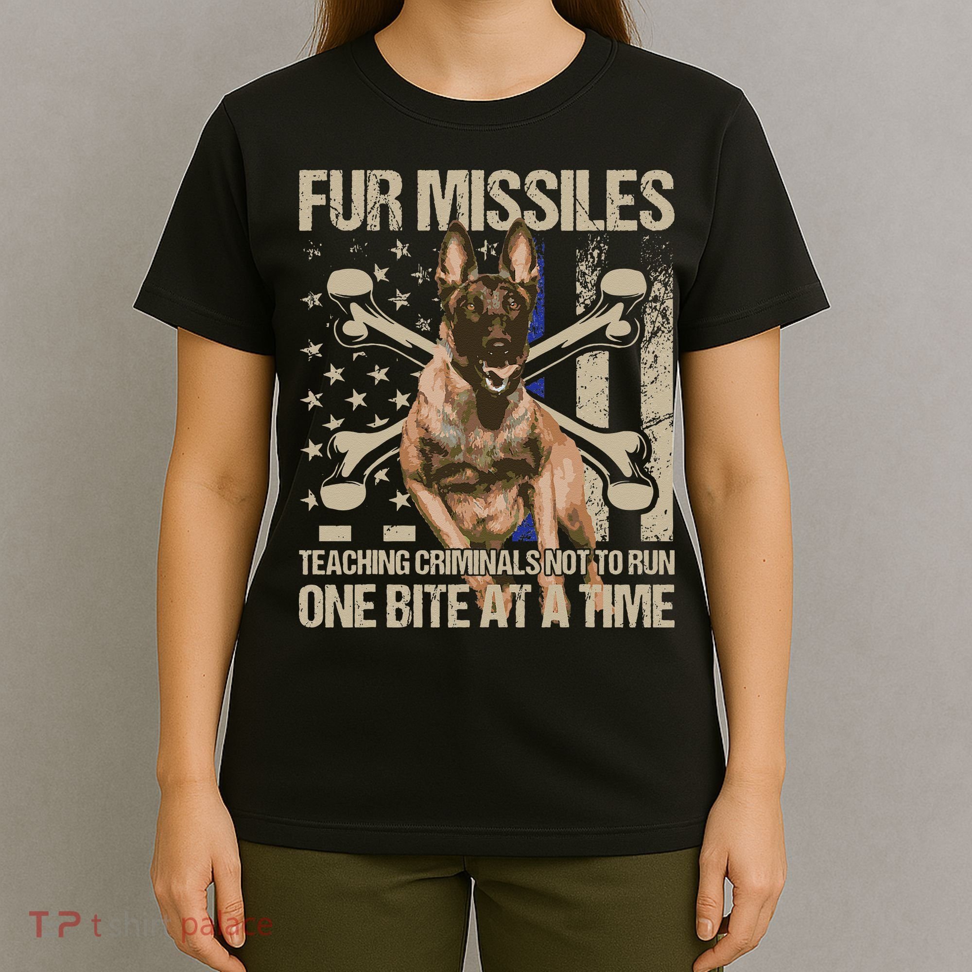 Fur Missiles Teaching Criminals Blue Line K9 Dog Unit Police T-Shirt
