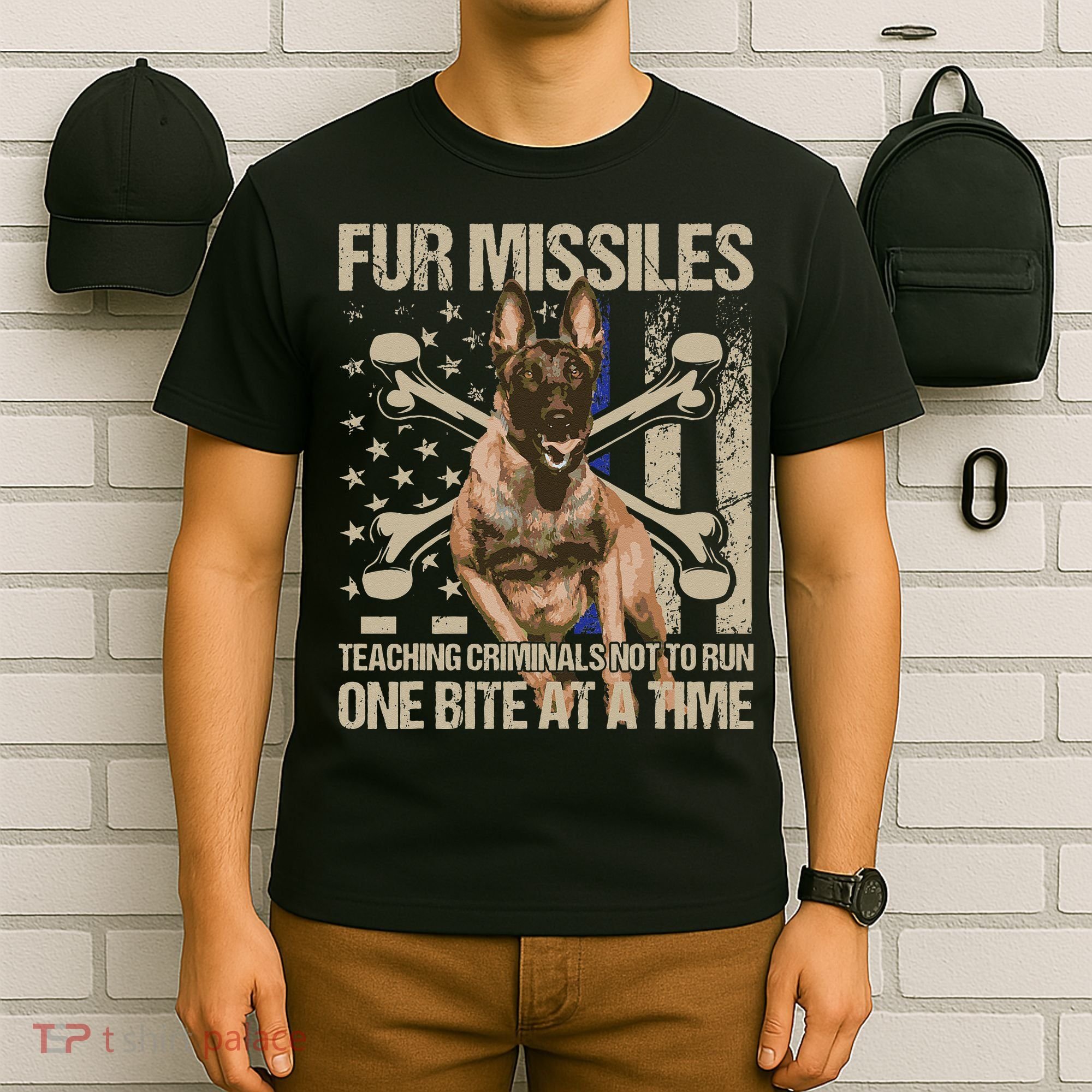 Fur Missiles Teaching Criminals Blue Line K9 Dog Unit Police T-Shirt