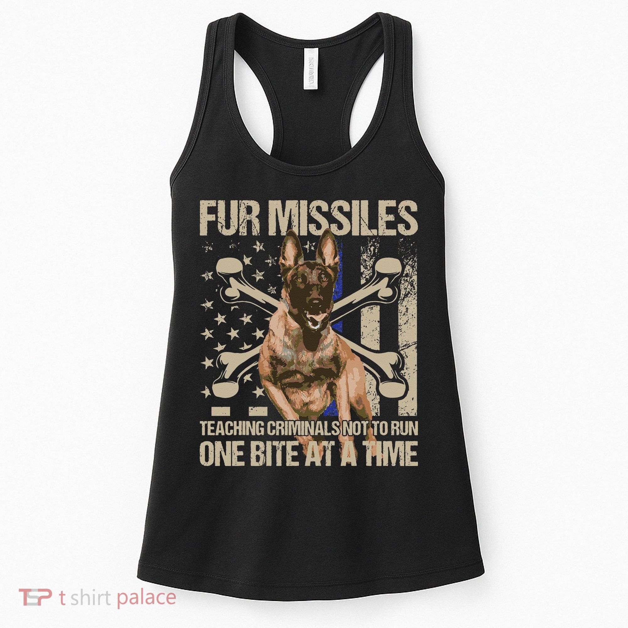Fur Missiles Teaching Criminals Blue Line K9 Dog Unit Police Women's Tank Top