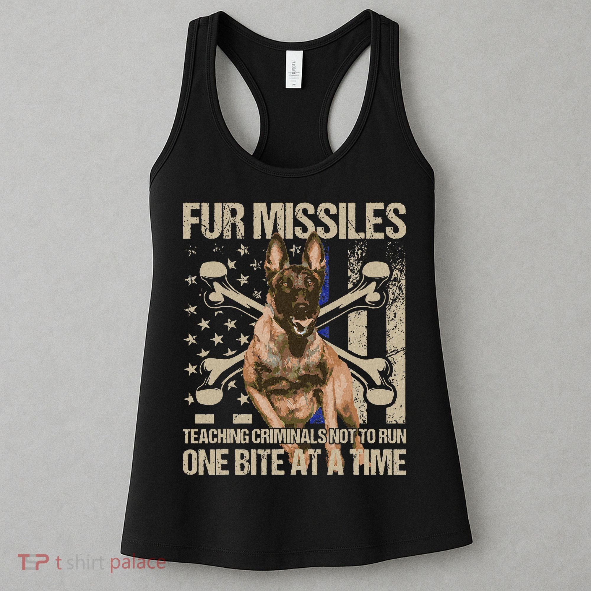Fur Missiles Teaching Criminals Blue Line K9 Dog Unit Police Women's Tank Top
