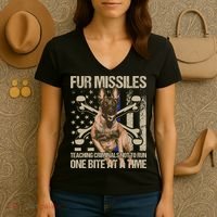 Fur Missiles Teaching Criminals Blue Line K9 Dog Unit Police Women's V-Neck T-Shirt thumb 3