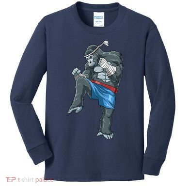 Funny Muay Thai Gorilla Thai Boxing Kids Long Sleeve Shirt
