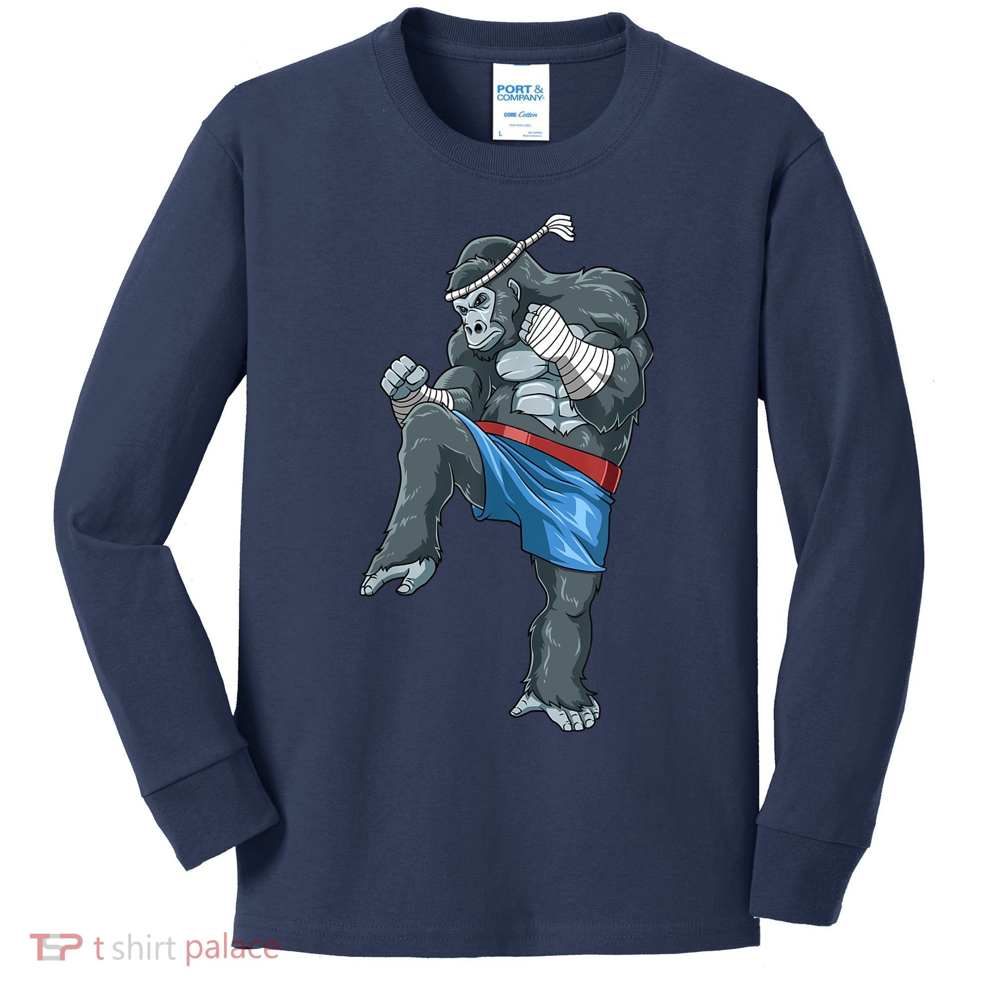 Funny Muay Thai Gorilla Thai Boxing Kids Long Sleeve Shirt