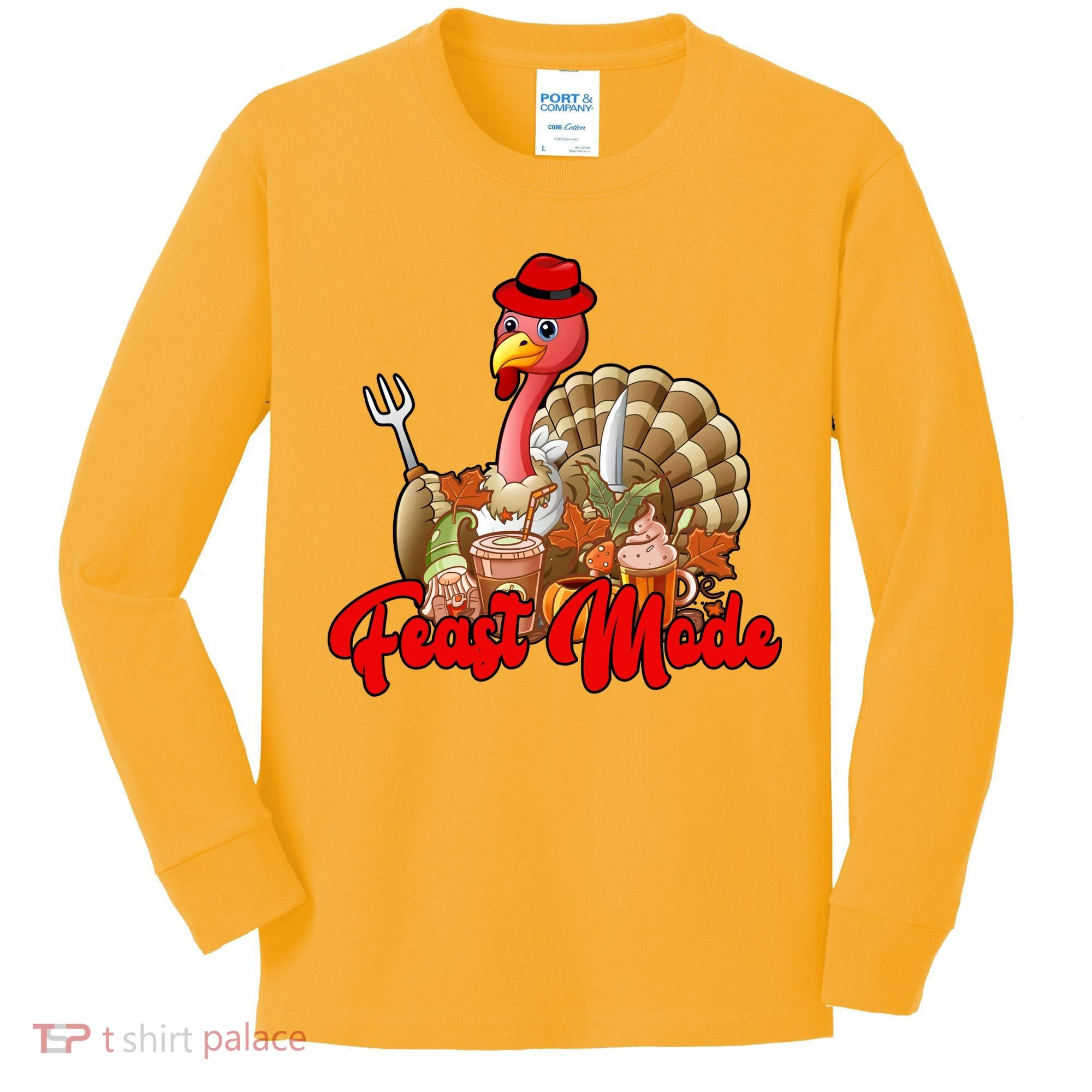 Feast Mode Turkey Thanksgiving Holiday Kids Long Sleeve Shirt