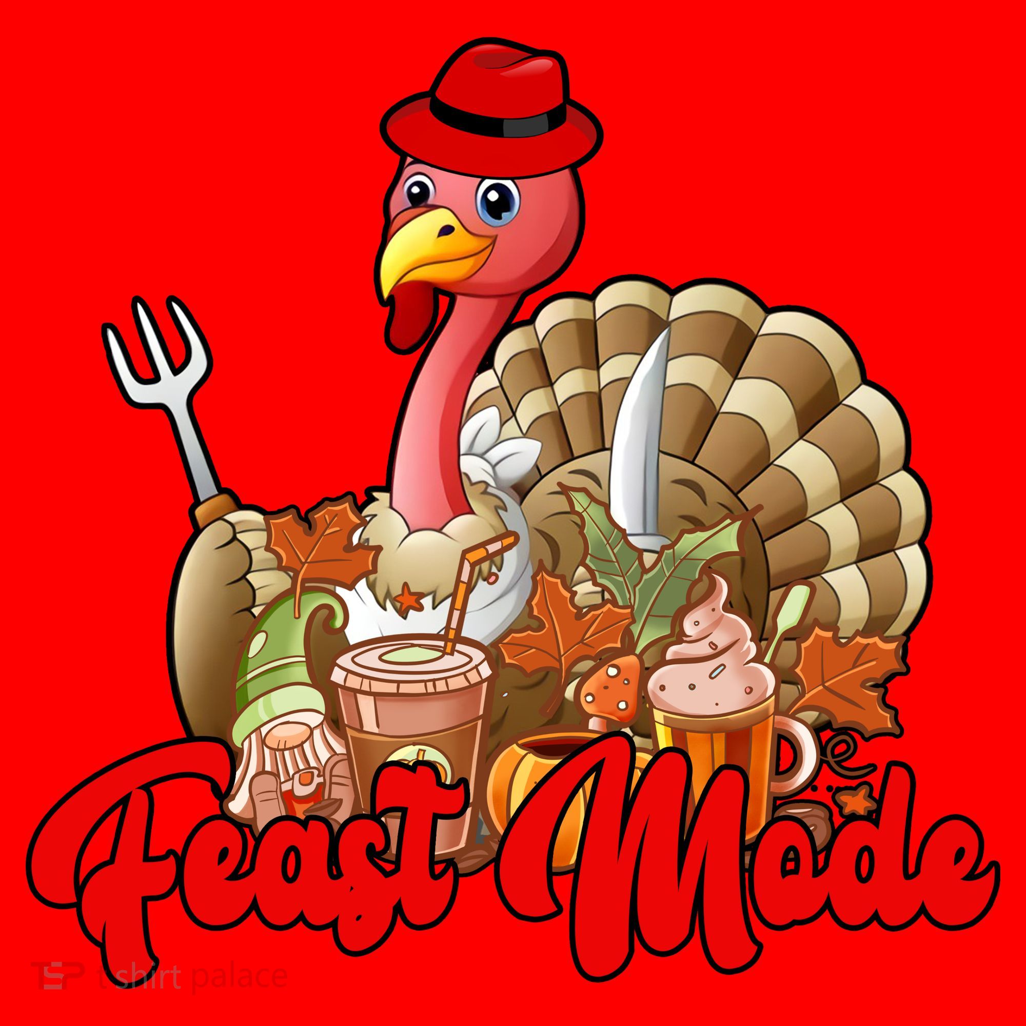 Feast Mode Turkey Thanksgiving Holiday Santa Hat