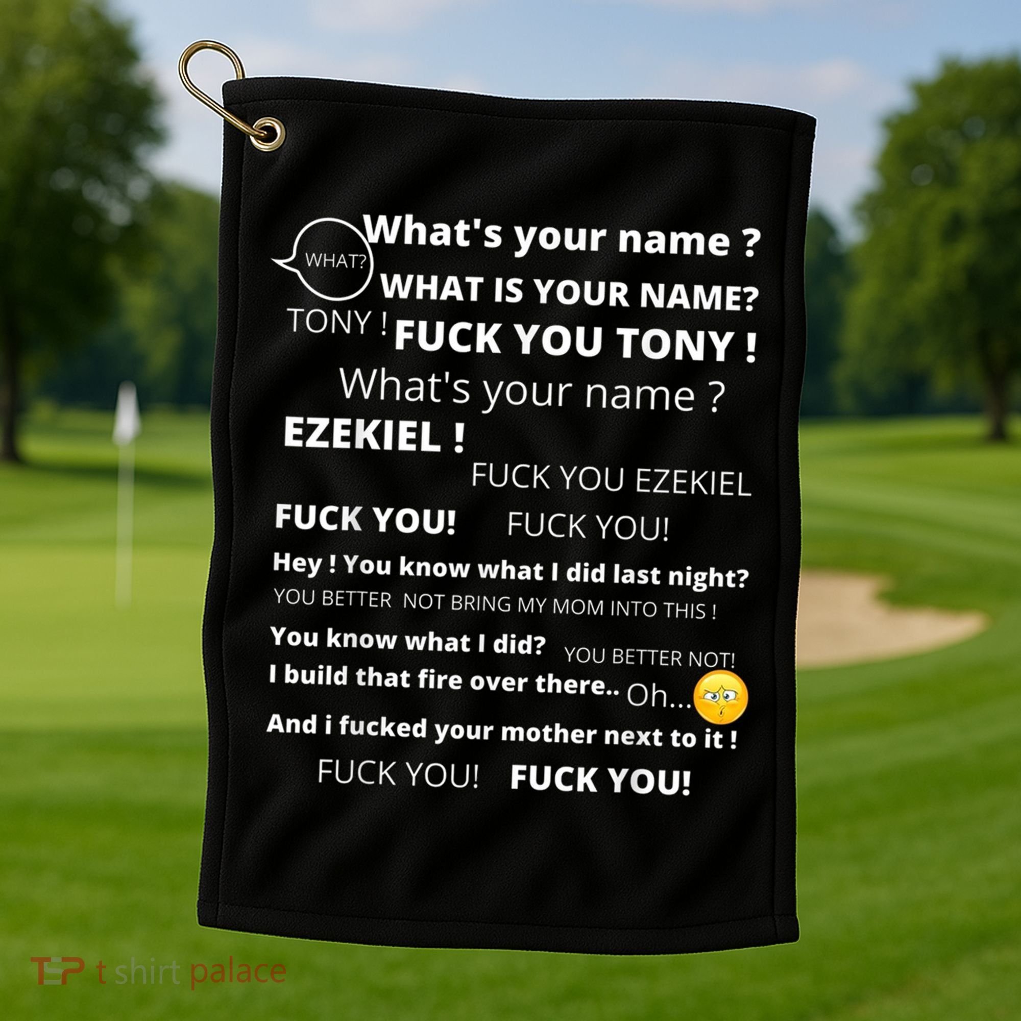 Funny Meme Tony And Ezekiel Hey Whats Your Name Golf Towel