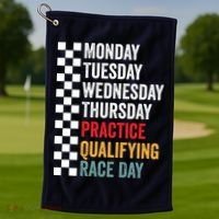 Funny Monday Tuesday Thursday Practice Qualifying Race Day Golf Towel thumb 1
