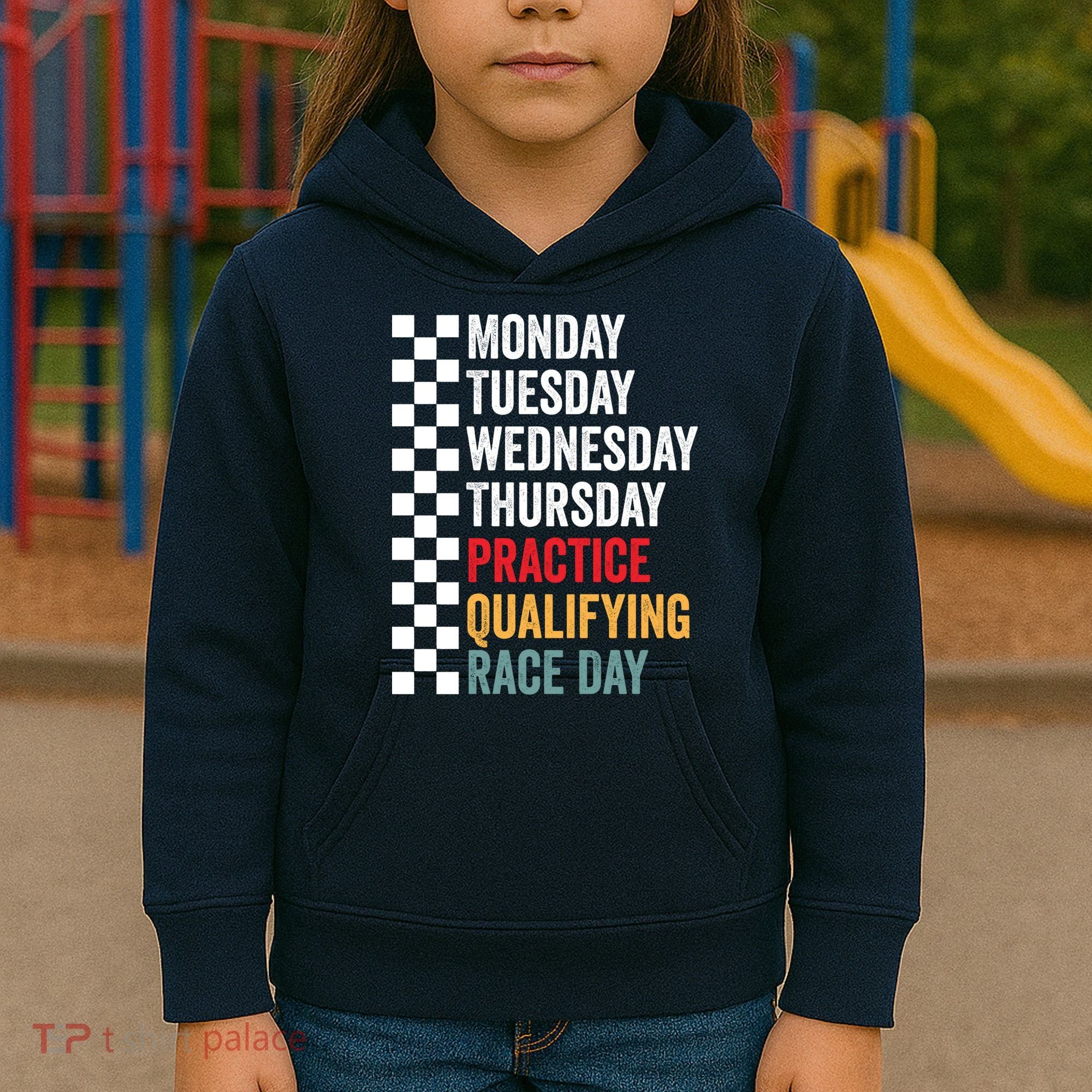 Funny Monday Tuesday Thursday Practice Qualifying Race Day Kids Hoodie
