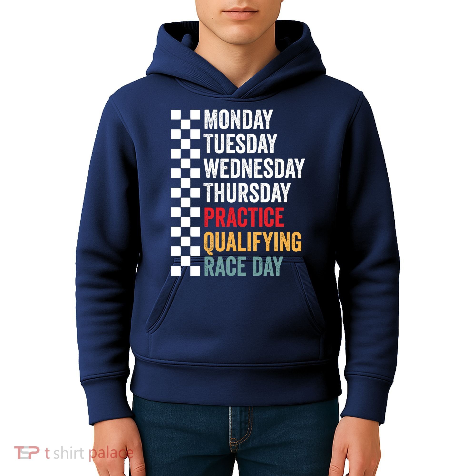Funny Monday Tuesday Thursday Practice Qualifying Race Day Kids Hoodie