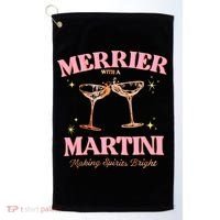 Funny Merrier With A Martini Bachelorette Merry Christmas Gift Golf Towel thumb 0