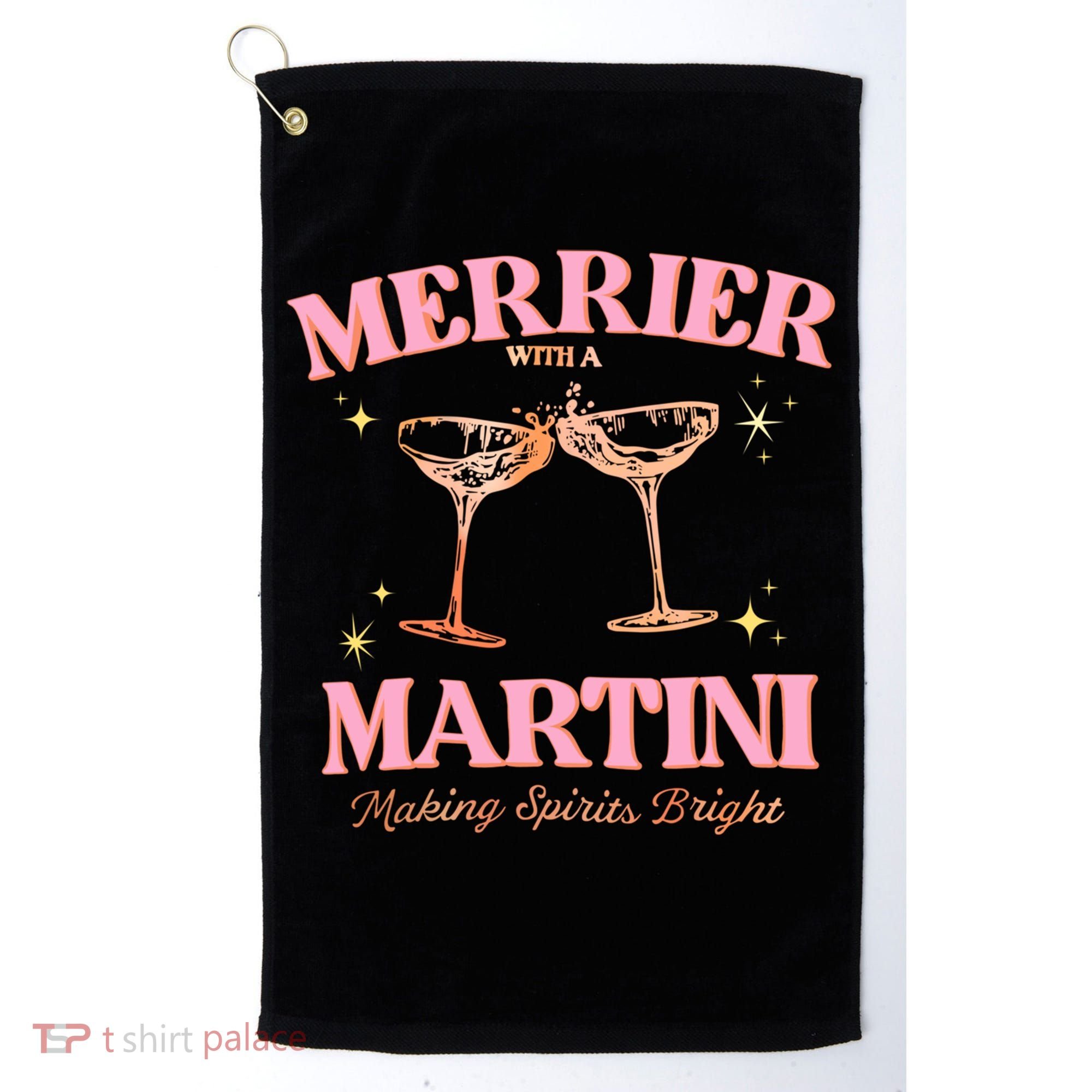 Funny Merrier With A Martini Bachelorette Merry Christmas Gift Golf Towel