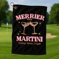 Funny Merrier With A Martini Bachelorette Merry Christmas Gift Golf Towel thumb 1