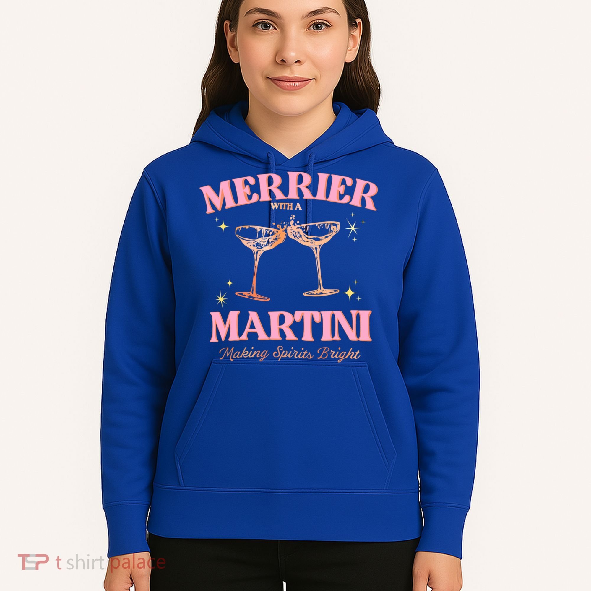 Funny Merrier With A Martini Bachelorette Merry Christmas Gift Hoodie