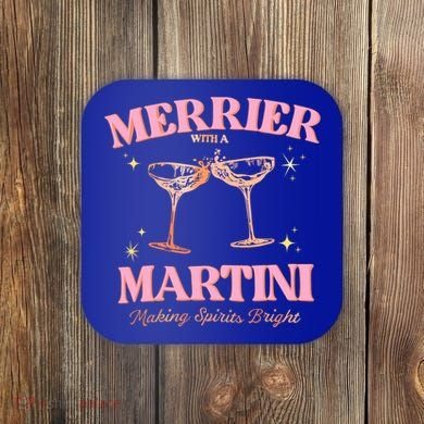 Funny Merrier With A Martini Bachelorette Merry Christmas Gift Coaster