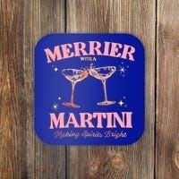 Funny Merrier With A Martini Bachelorette Merry Christmas Gift Coaster thumb 0