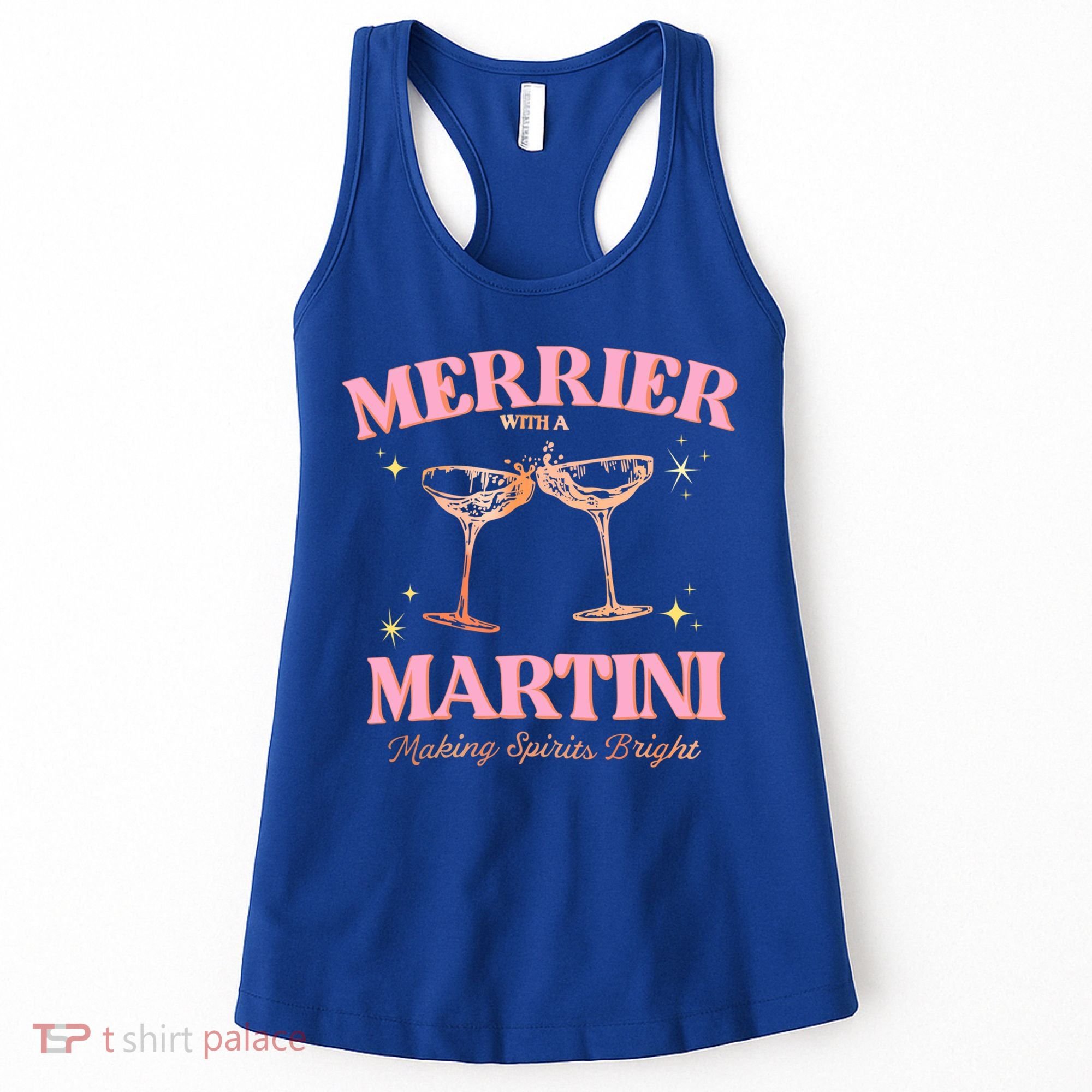 Funny Merrier With A Martini Bachelorette Merry Christmas Gift Women's Tank Top