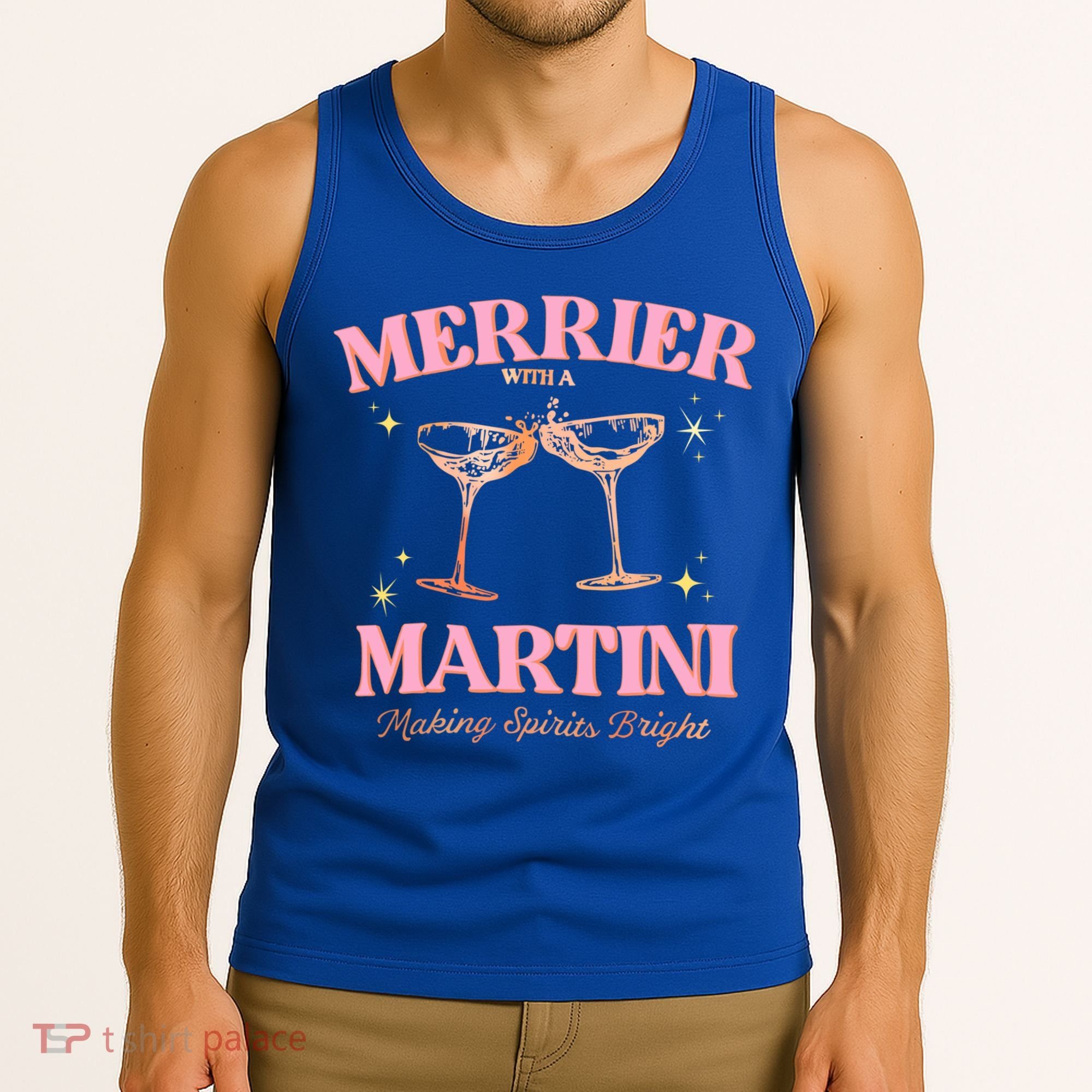 Funny Merrier With A Martini Bachelorette Merry Christmas Gift Tank Top