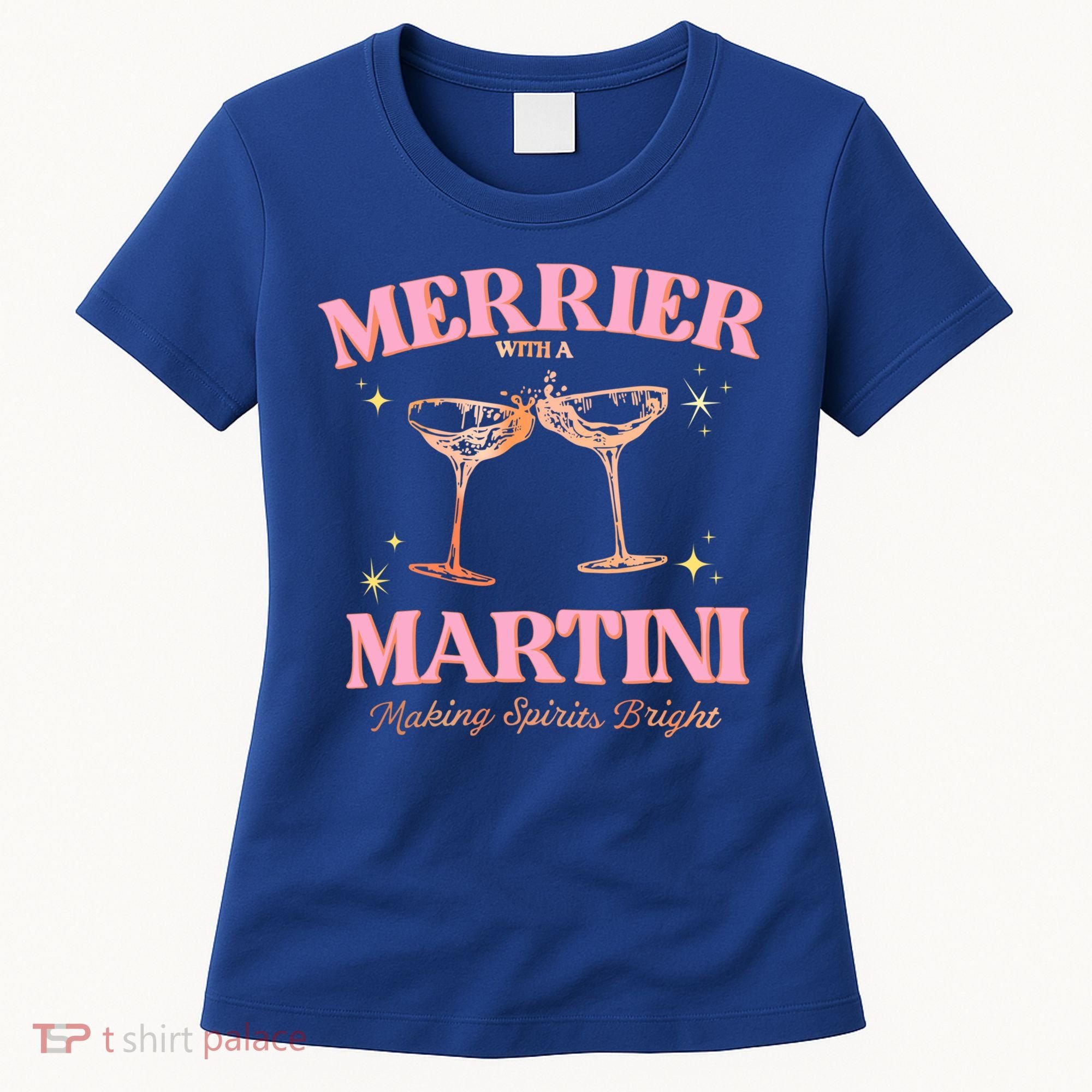 Funny Merrier With A Martini Bachelorette Merry Christmas Gift Women's T-Shirt