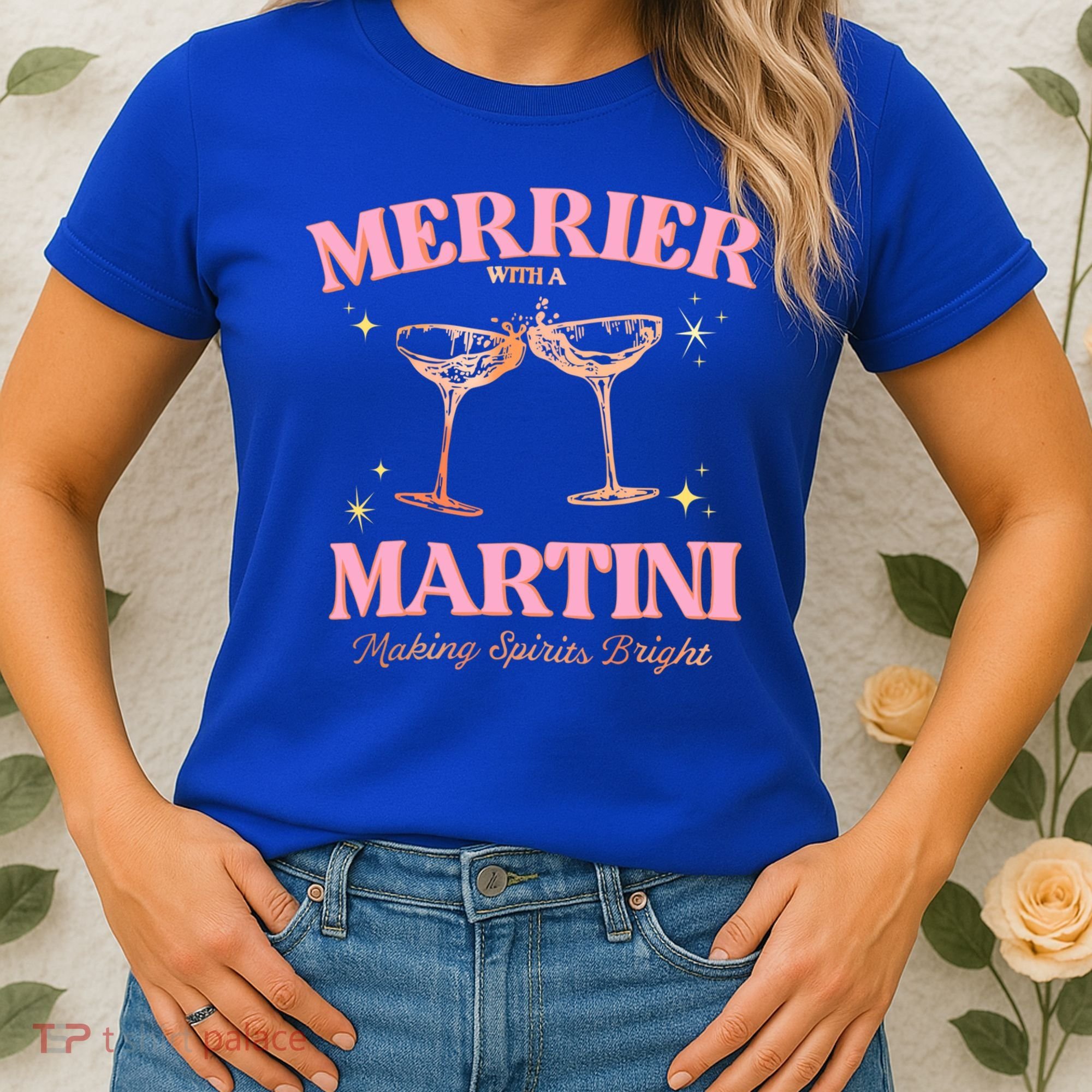 Funny Merrier With A Martini Bachelorette Merry Christmas Gift Women's T-Shirt