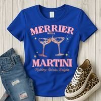 Funny Merrier With A Martini Bachelorette Merry Christmas Gift Women's T-Shirt thumb 3