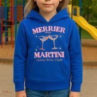 Funny Merrier With A Martini Bachelorette Merry Christmas Gift Kids Hoodie thumb 3