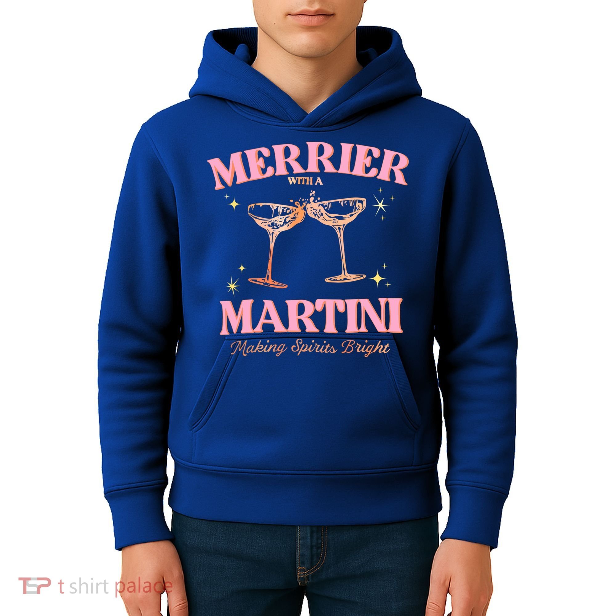 Funny Merrier With A Martini Bachelorette Merry Christmas Gift Kids Hoodie