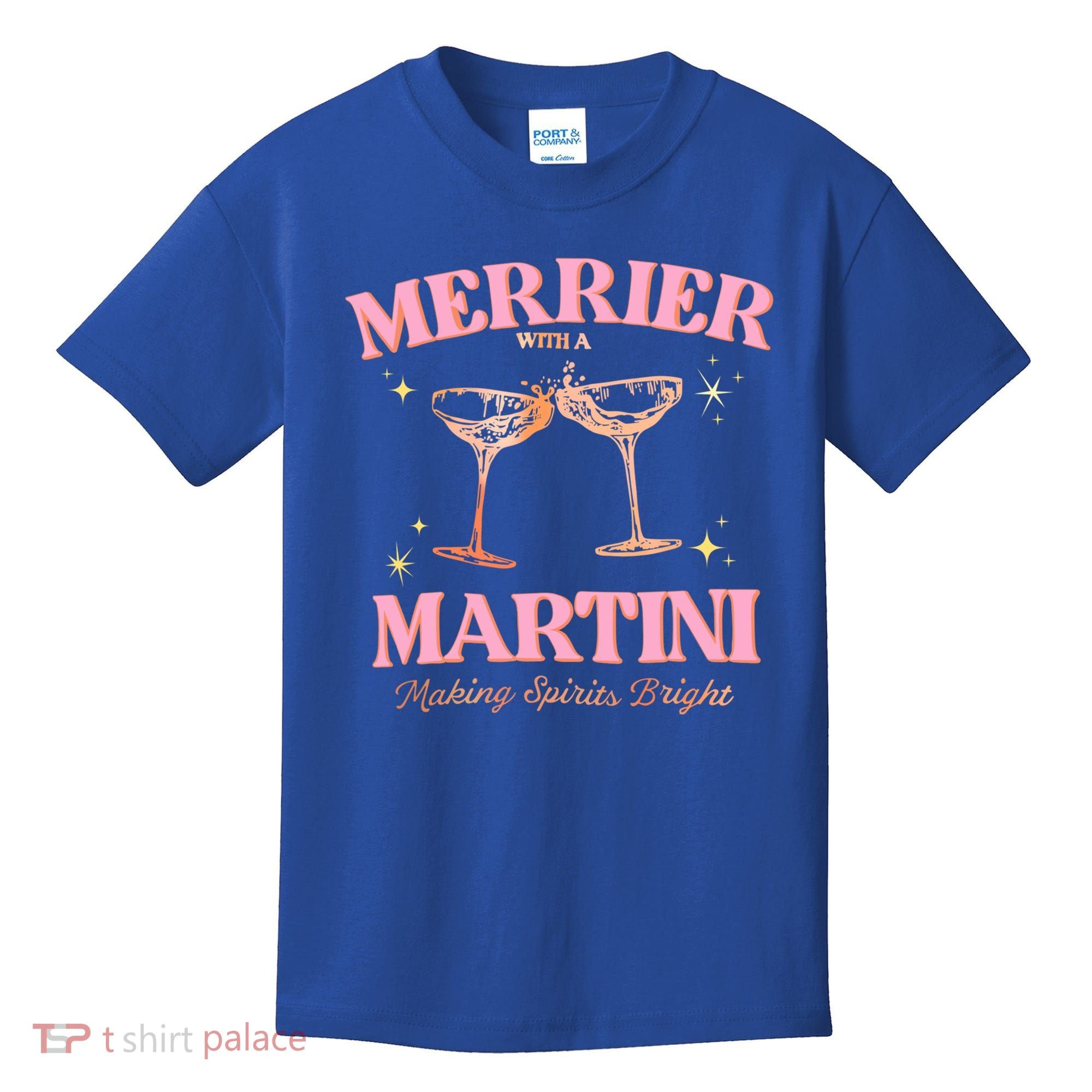 Funny Merrier With A Martini Bachelorette Merry Christmas Gift Kids T-Shirt