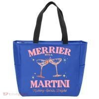 Funny Merrier With A Martini Bachelorette Merry Christmas Gift Tote Bag thumb 0