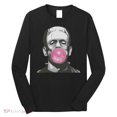 Frankenstein Monster With Pink Bubblegum Bubble Long Sleeve Shirt