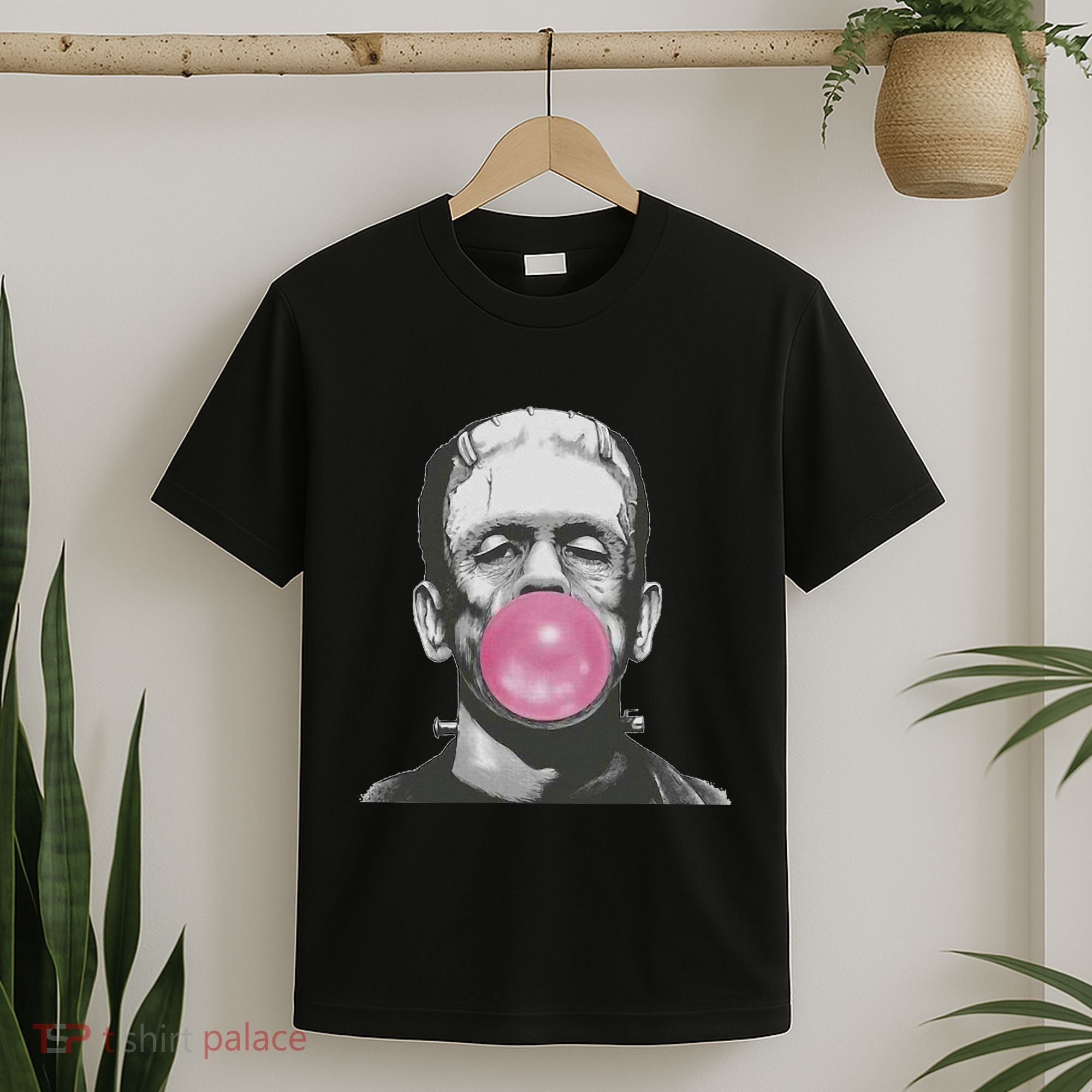 Frankenstein Monster With Pink Bubblegum Bubble T-Shirt