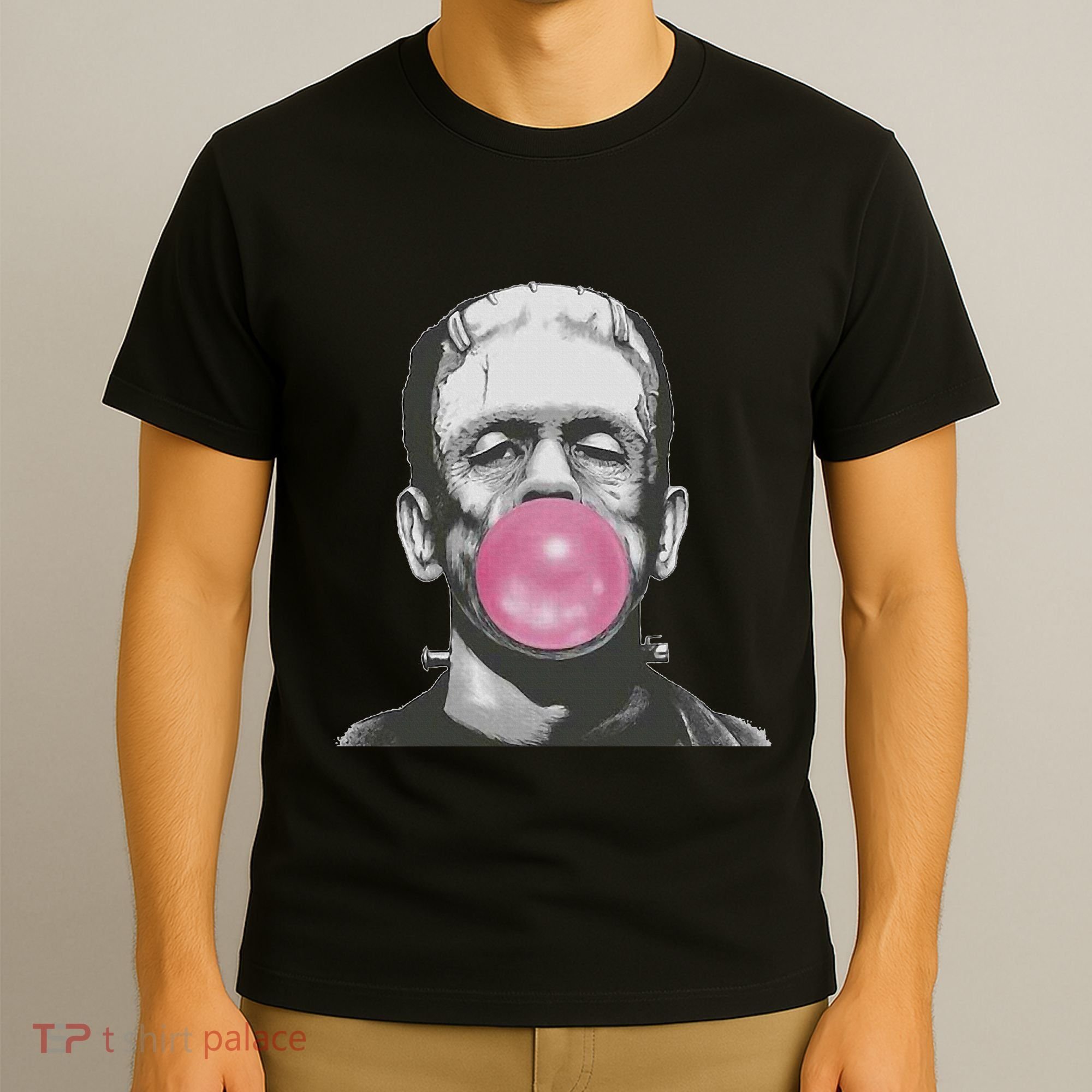 Frankenstein Monster With Pink Bubblegum Bubble T-Shirt