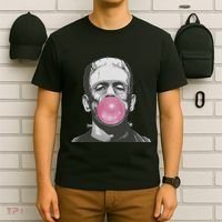 Frankenstein Monster With Pink Bubblegum Bubble T-Shirt thumb 6