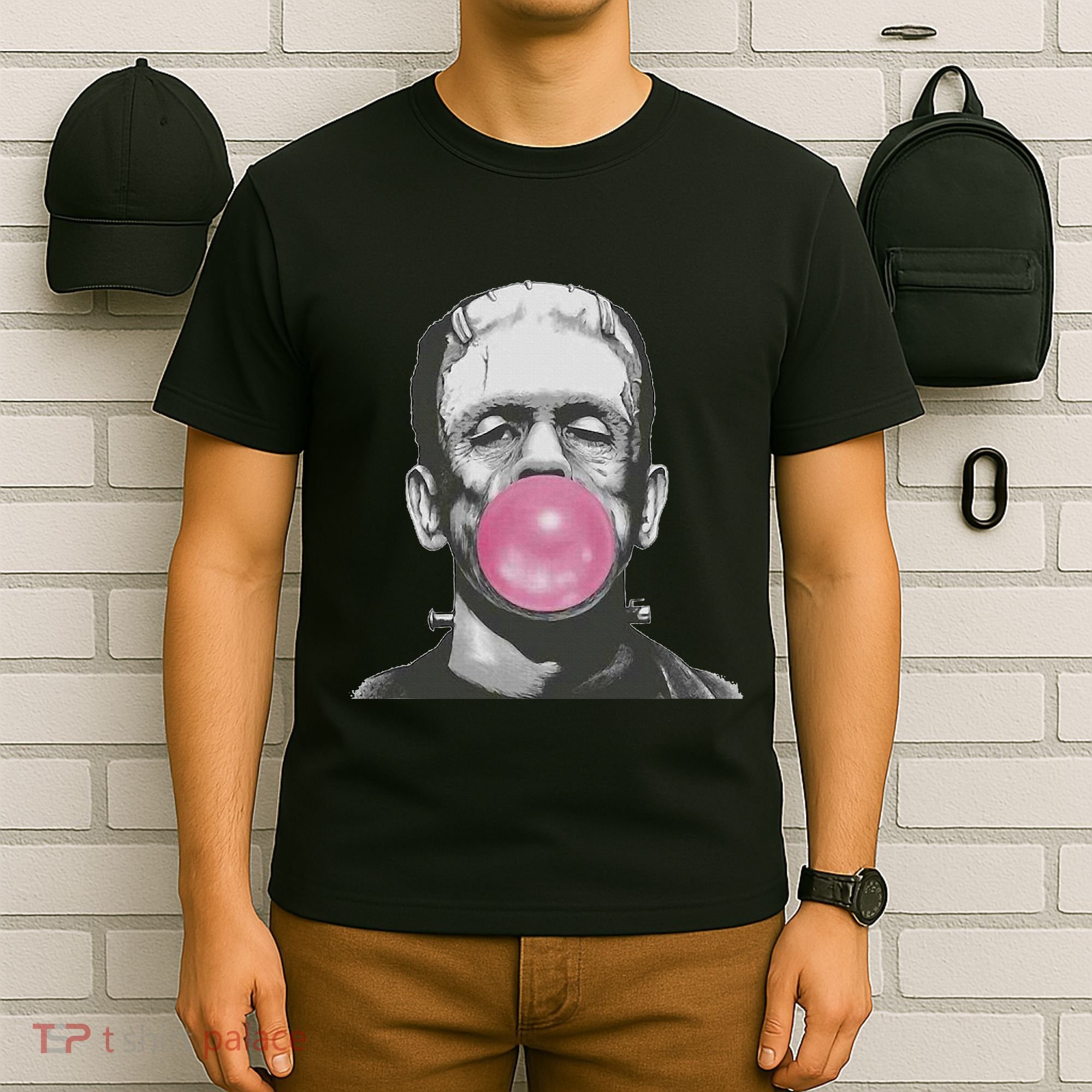 Frankenstein Monster With Pink Bubblegum Bubble T-Shirt